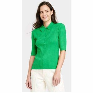 A New Day Henley Neck Green Sweater Size XS - NWT